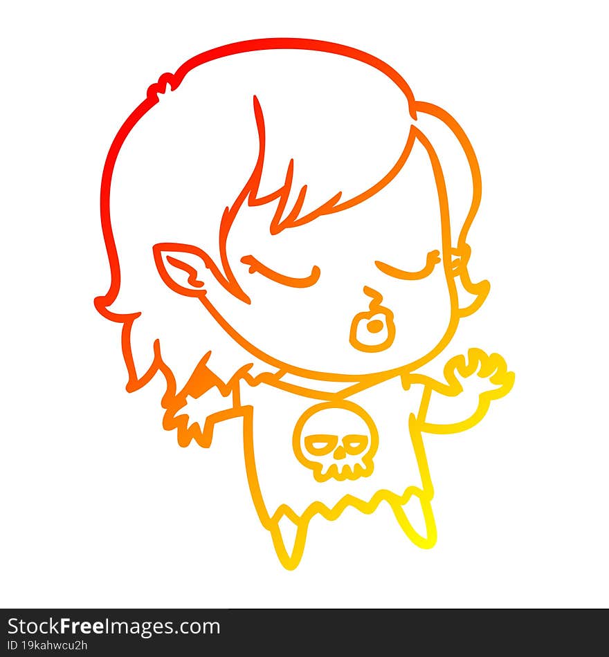 warm gradient line drawing cute cartoon vampire girl