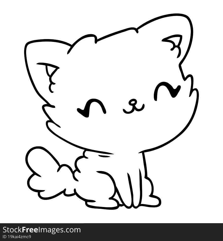 line drawing cute kawaii fluffy cat