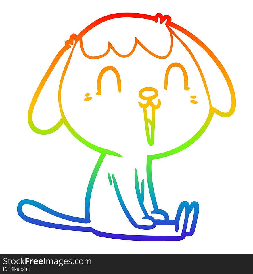 rainbow gradient line drawing of a cute cartoon dog