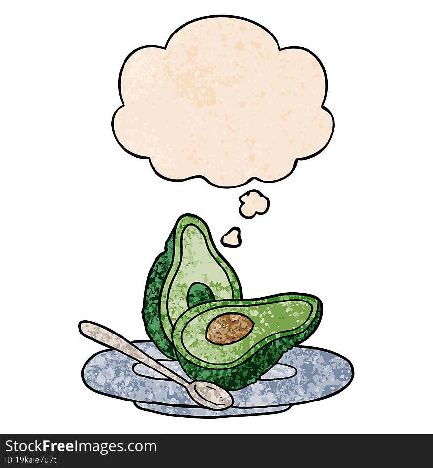 cartoon avocado and thought bubble in grunge texture pattern style