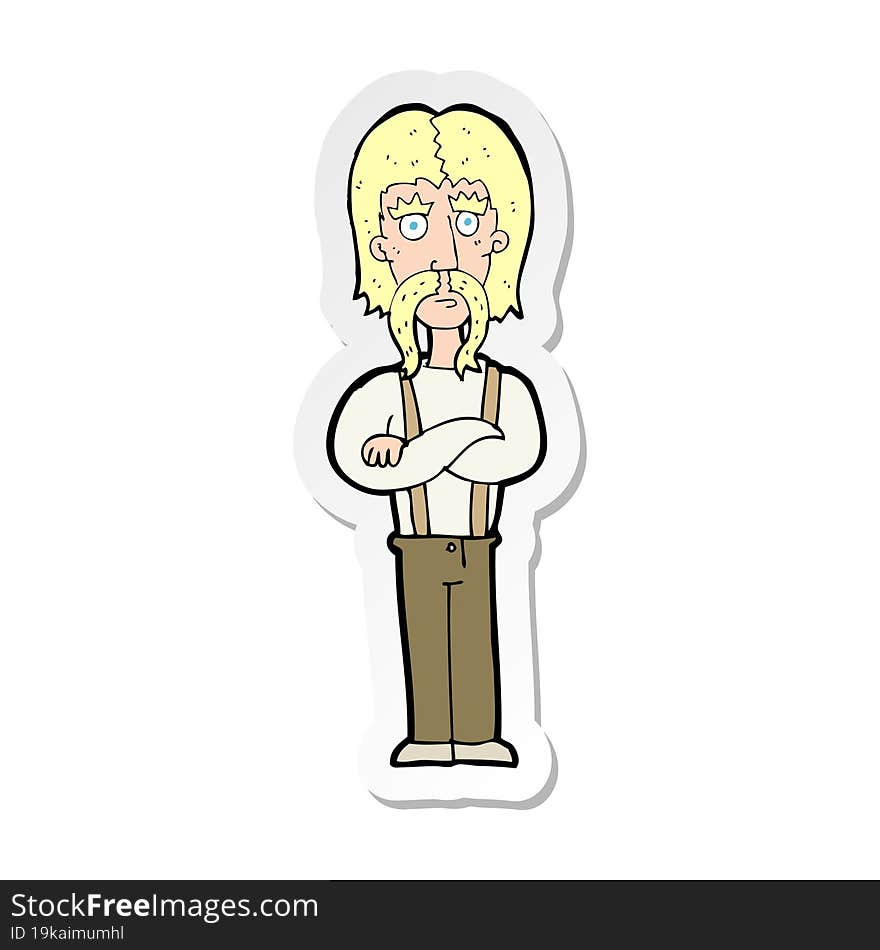 sticker of a cartoon long mustache man with folded arms