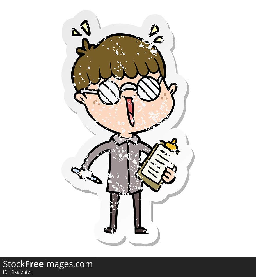 distressed sticker of a cartoon boy wearing spectacles