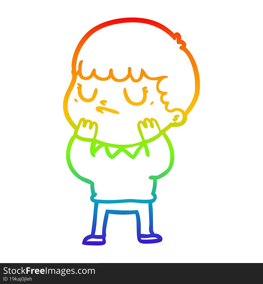 Rainbow Gradient Line Drawing Cartoon Grumpy Boy