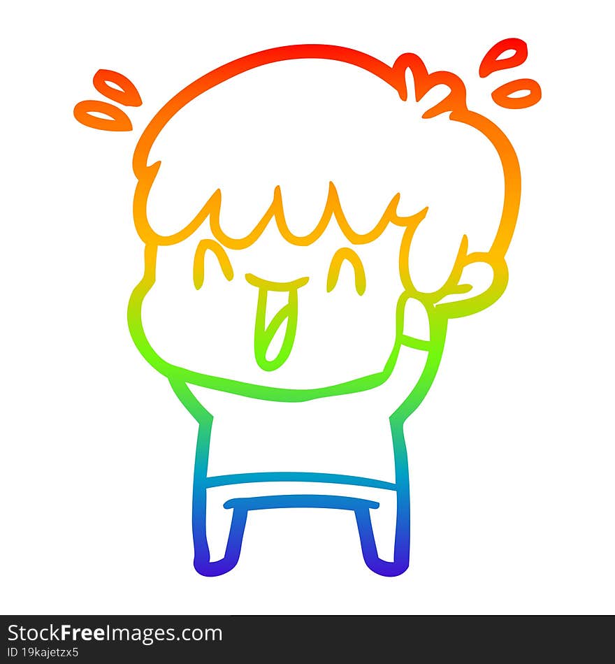 rainbow gradient line drawing of a cartoon laughing boy