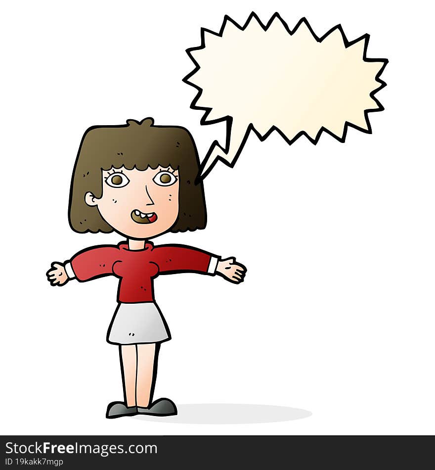 cartoon excited woman with speech bubble