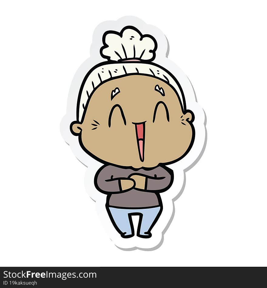 sticker of a cartoon happy old lady