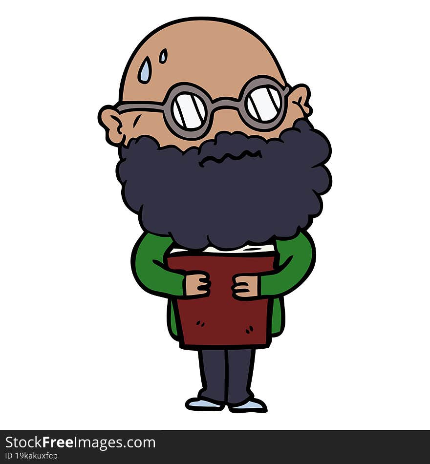 cartoon worried man with beard and spectacles. cartoon worried man with beard and spectacles