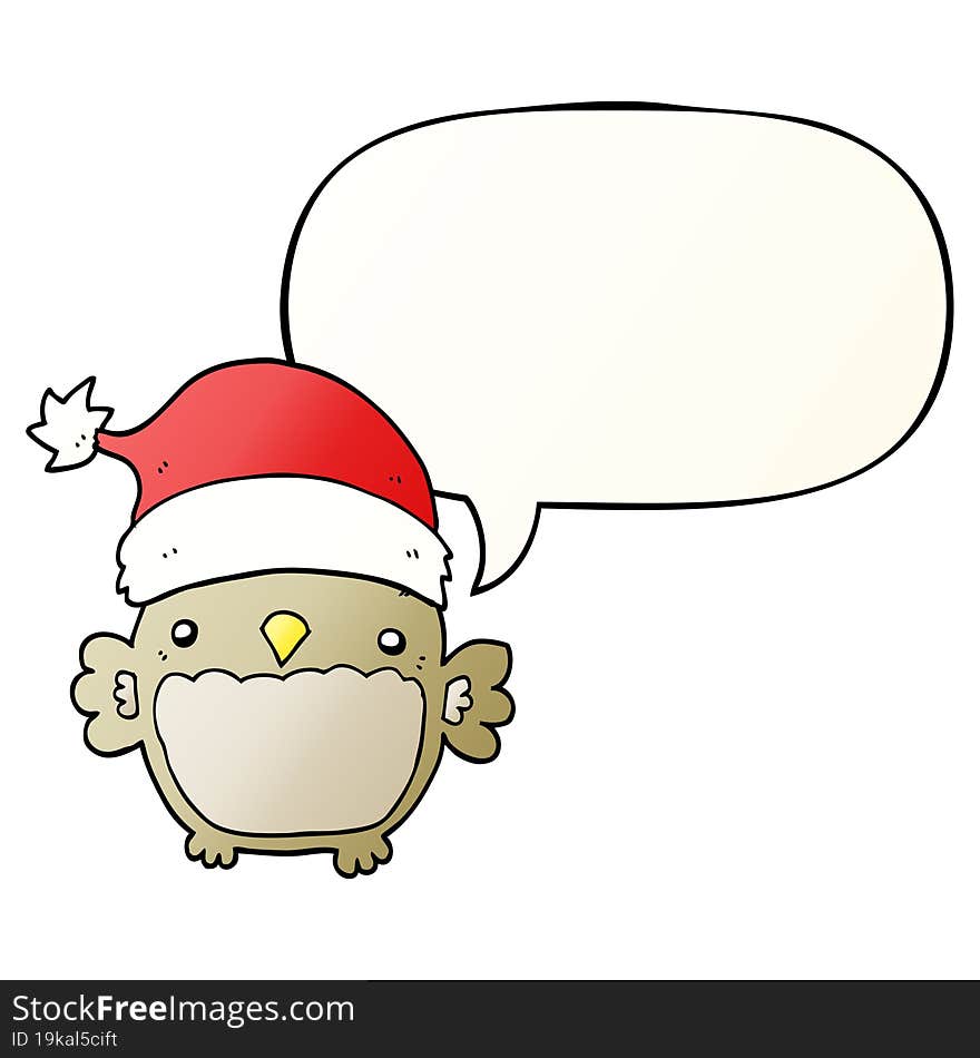 Cute Christmas Owl And Speech Bubble In Smooth Gradient Style