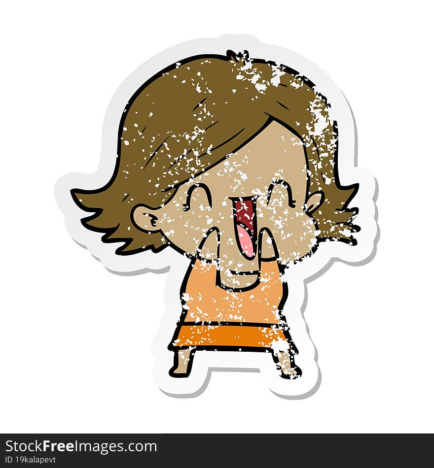 distressed sticker of a cartoon happy woman