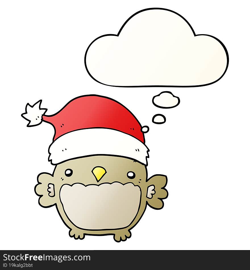 cute christmas owl and thought bubble in smooth gradient style