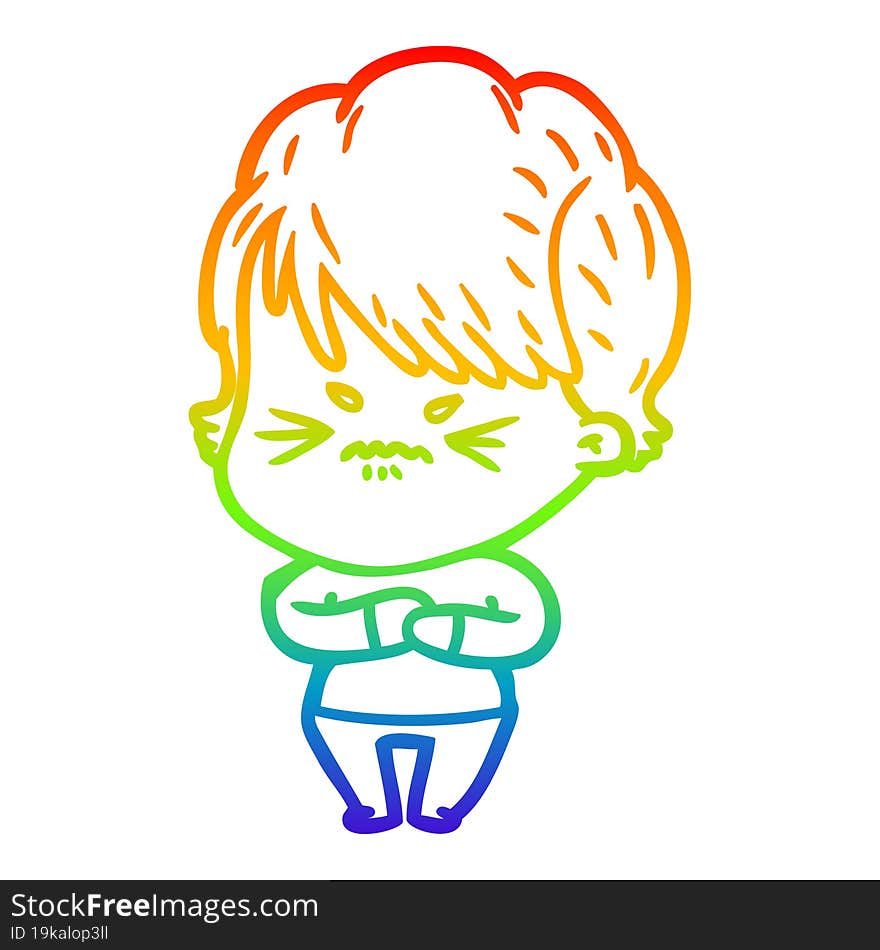 rainbow gradient line drawing cartoon frustrated woman