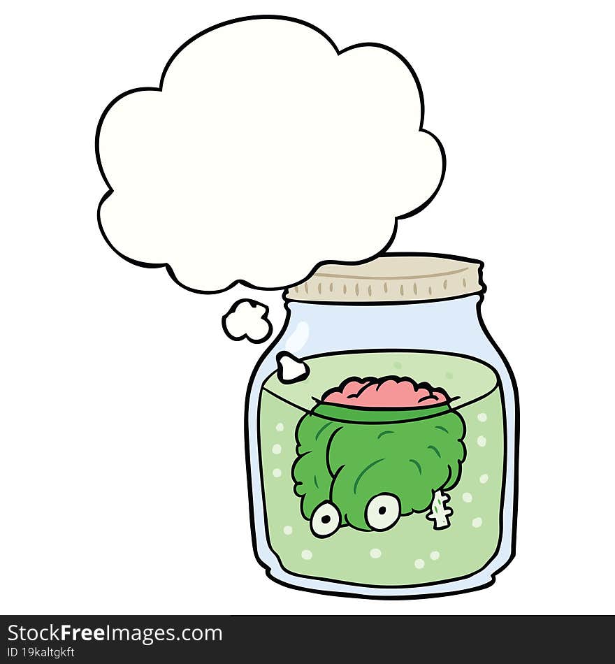 Cartoon Spooky Brain In Jar And Thought Bubble