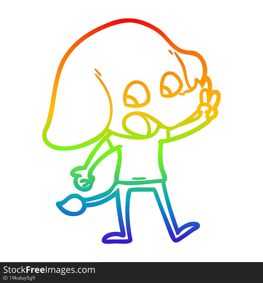 rainbow gradient line drawing cute cartoon elephant