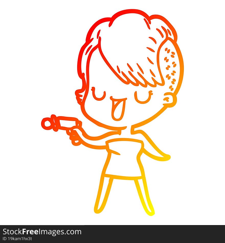 warm gradient line drawing of a cute cartoon girl with hipster haircut