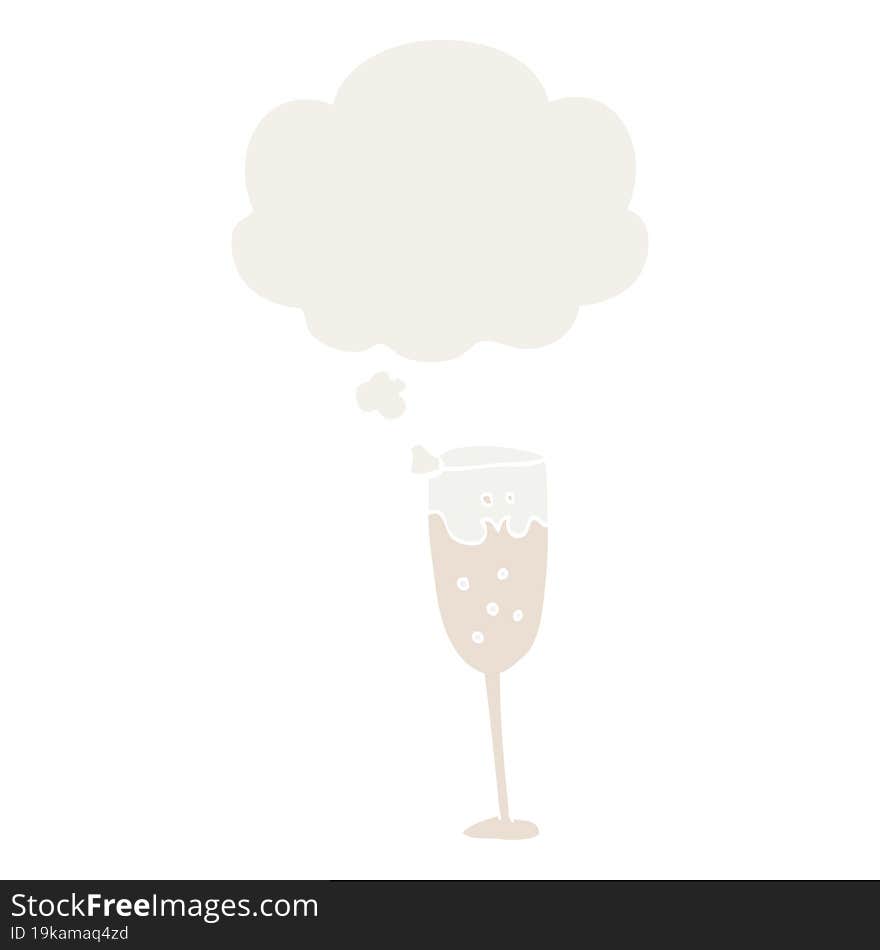 cartoon champagne glass and thought bubble in retro style