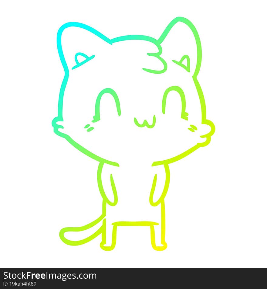 cold gradient line drawing of a cartoon happy cat