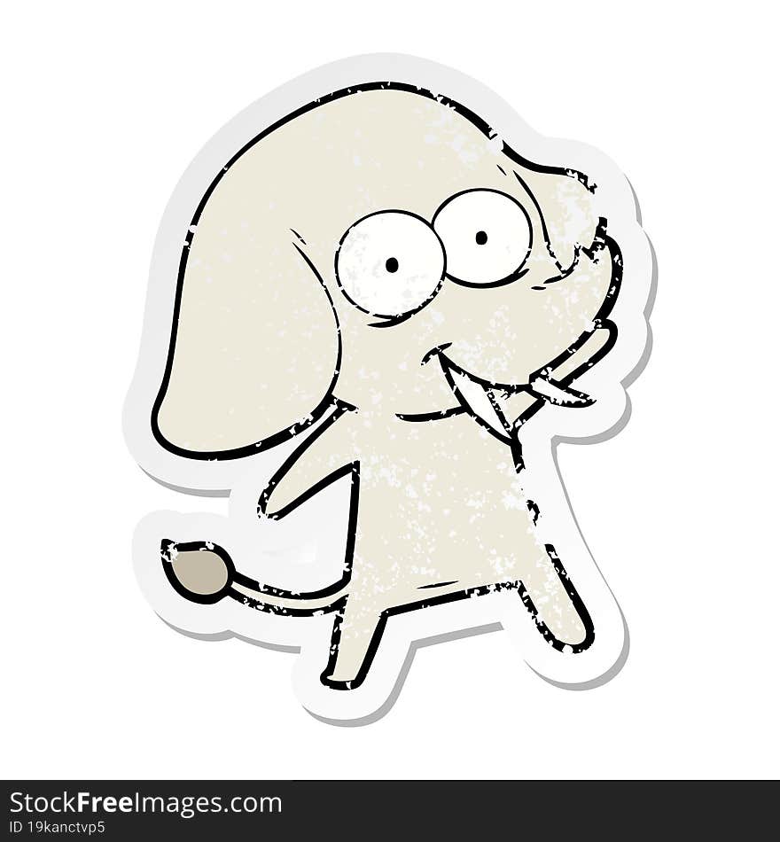 distressed sticker of a happy cartoon elephant