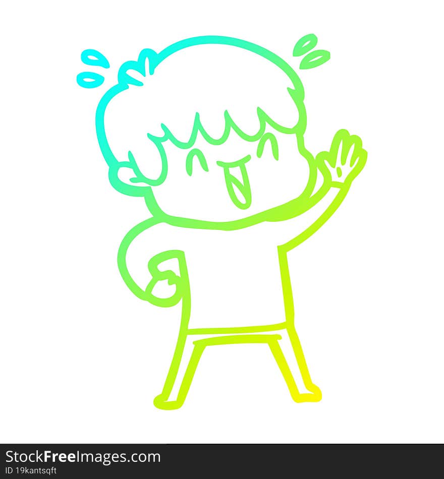 Cold Gradient Line Drawing Cartoon Laughing Boy