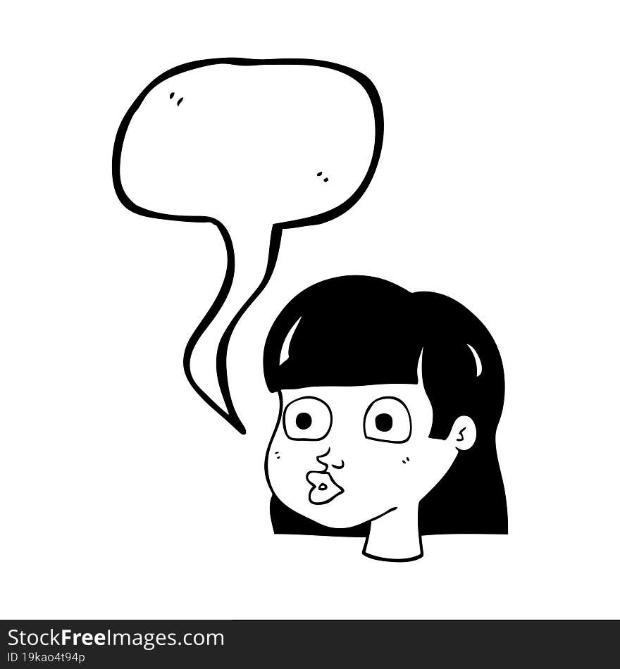 freehand drawn speech bubble cartoon female face