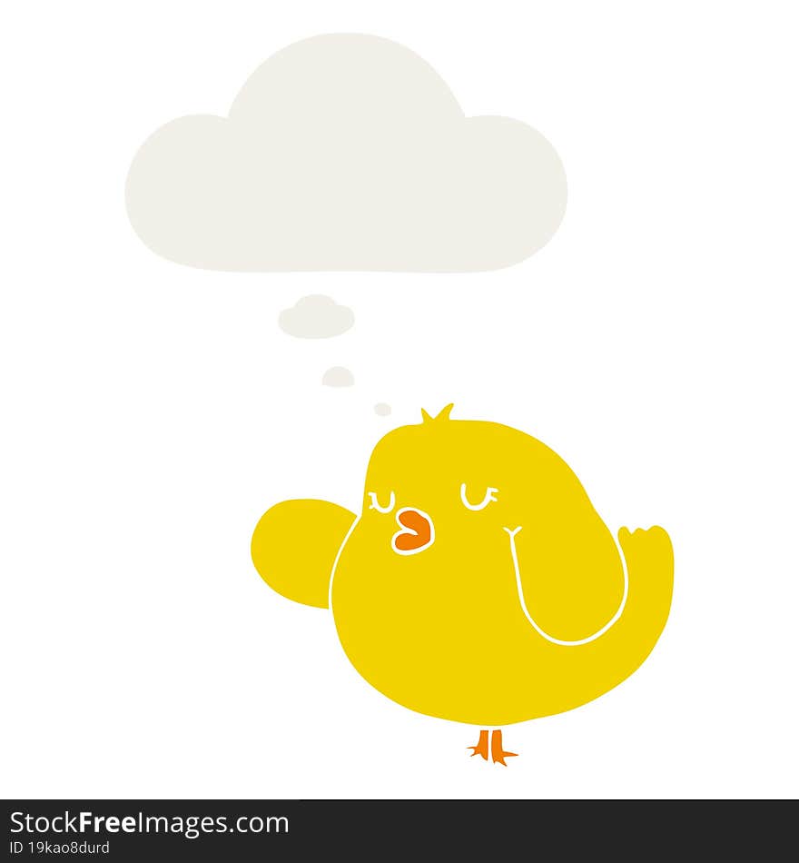 cartoon bird with thought bubble in retro style