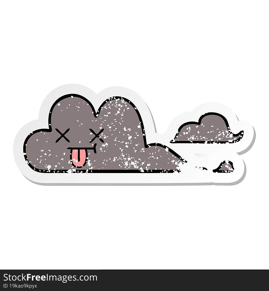 distressed sticker of a cute cartoon storm cloud