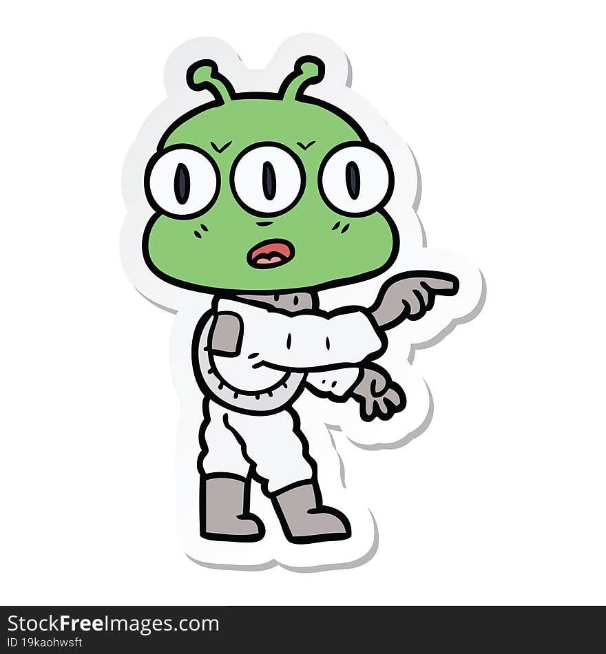 sticker of a cartoon three eyed alien