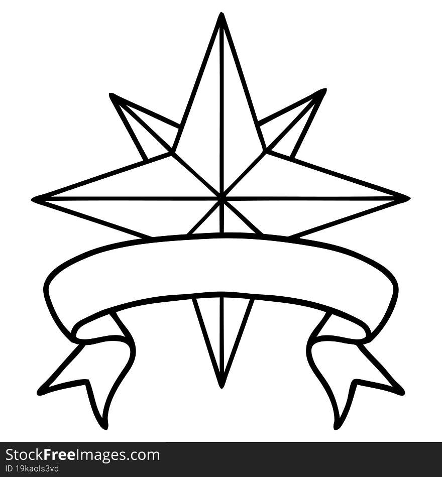 Black Linework Tattoo With Banner Of A Star