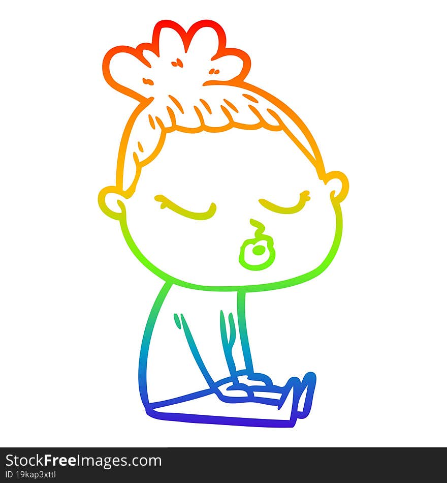 rainbow gradient line drawing cartoon calm woman