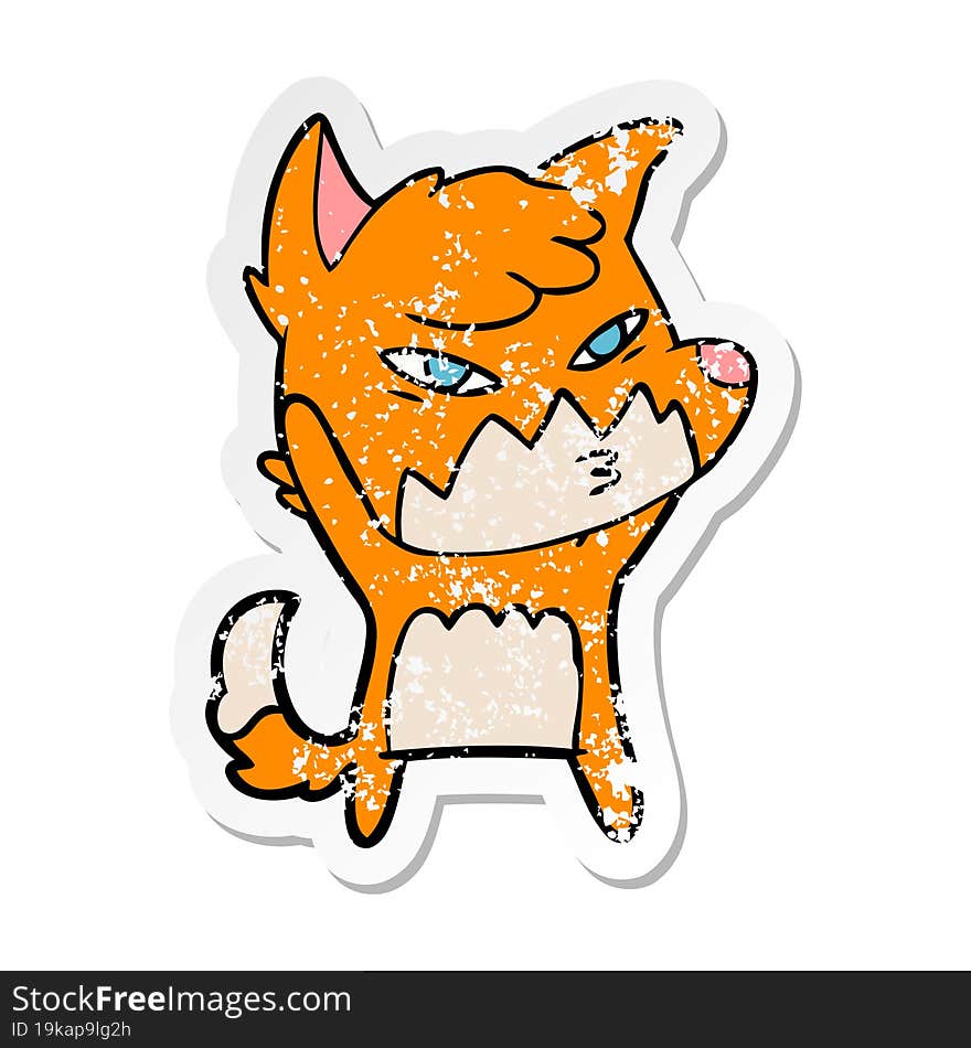 Distressed Sticker Of A Clever Cartoon Fox