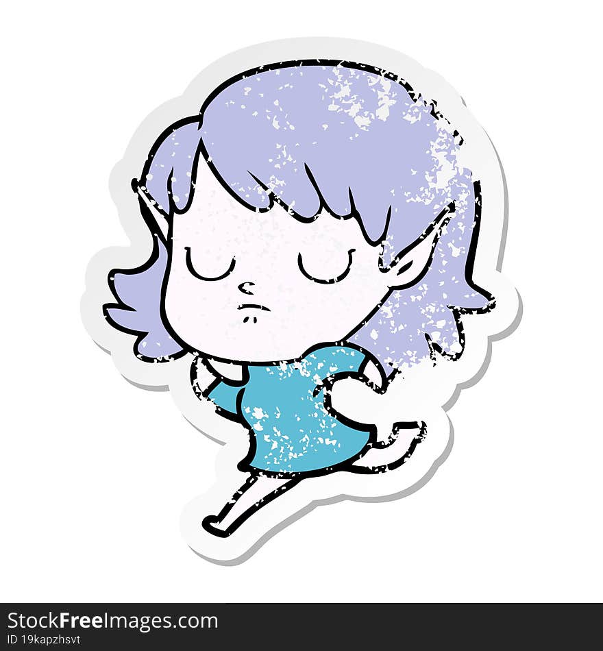 distressed sticker of a cartoon elf girl