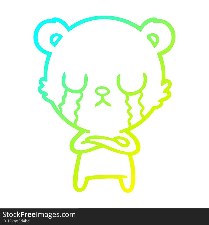 Cold Gradient Line Drawing Crying Polar Bear Cartoon