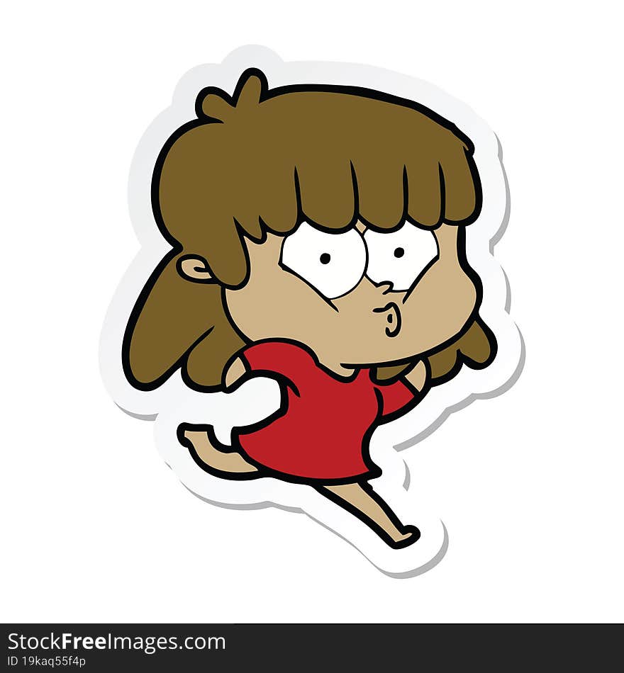 sticker of a cartoon whistling girl