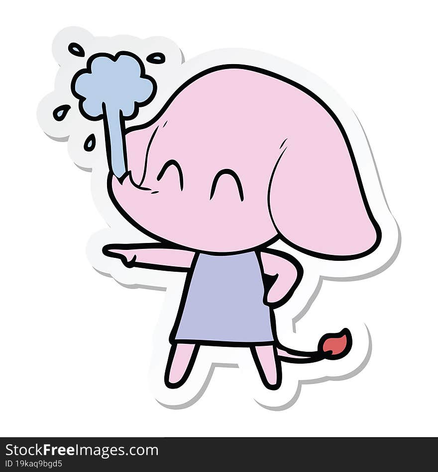 sticker of a cute cartoon elephant spouting water