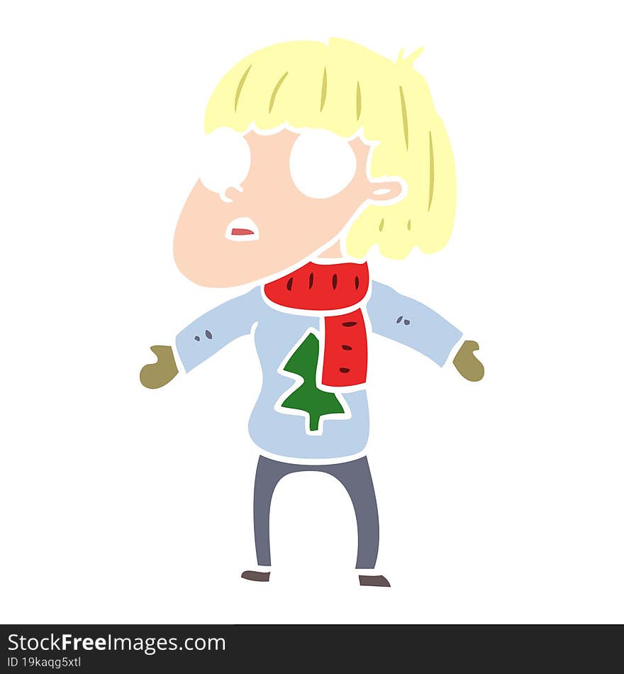 flat color style cartoon surprised christmas person