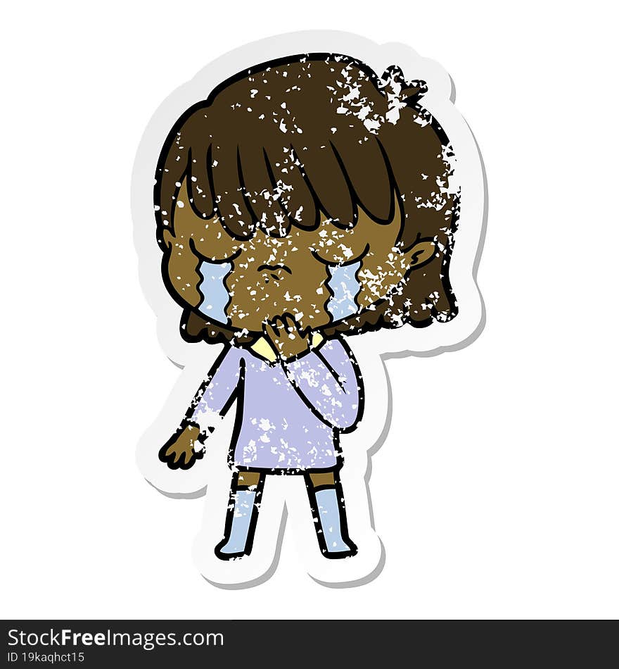 Distressed Sticker Of A Cartoon Woman Crying