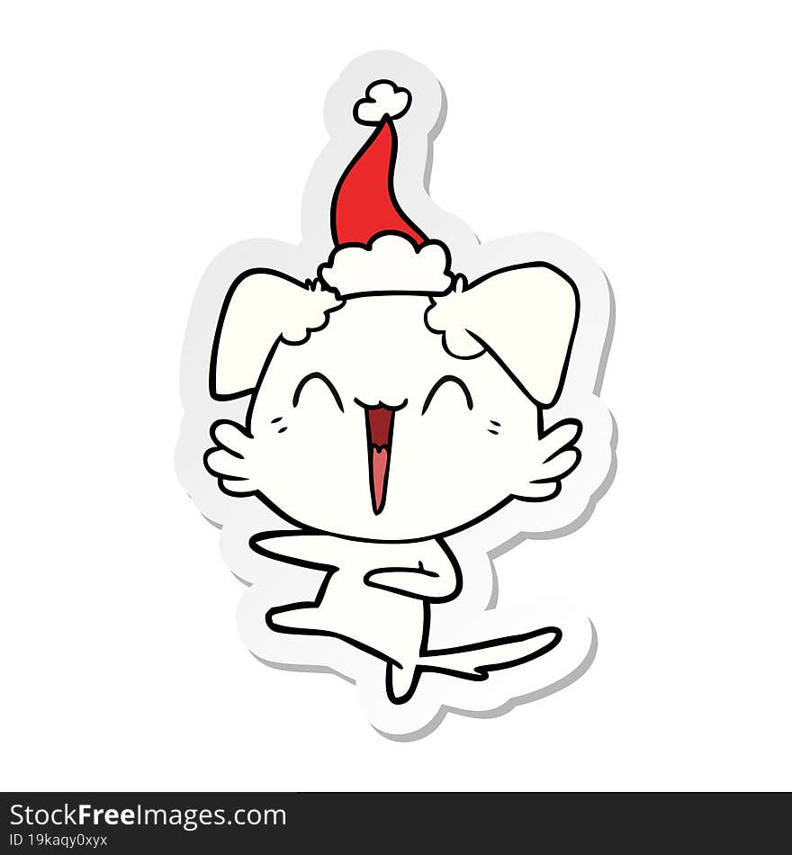 Happy Dancing Dog Sticker Cartoon Of A Wearing Santa Hat