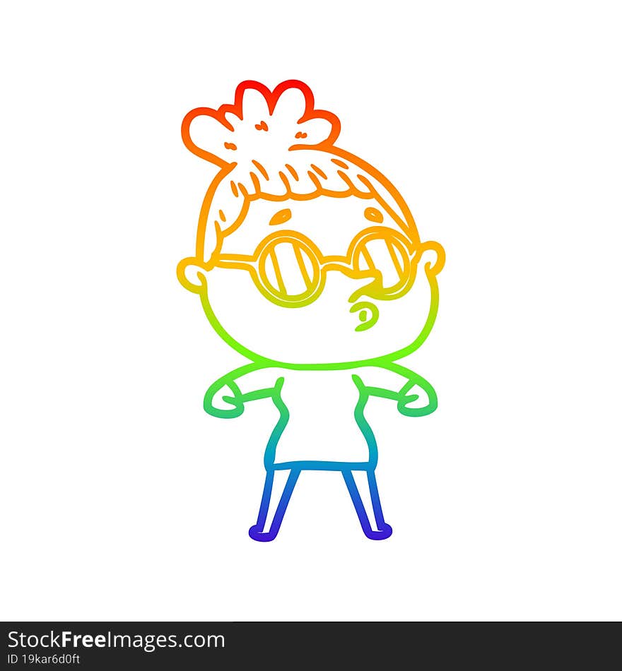 rainbow gradient line drawing cartoon woman wearing glasses