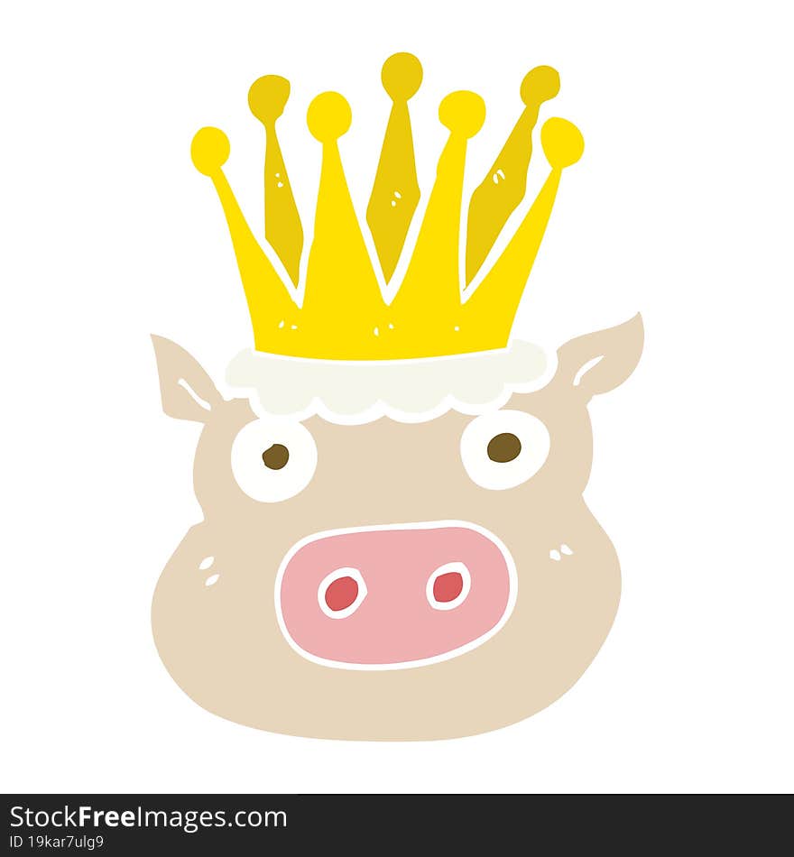 flat color illustration of a cartoon crowned pig