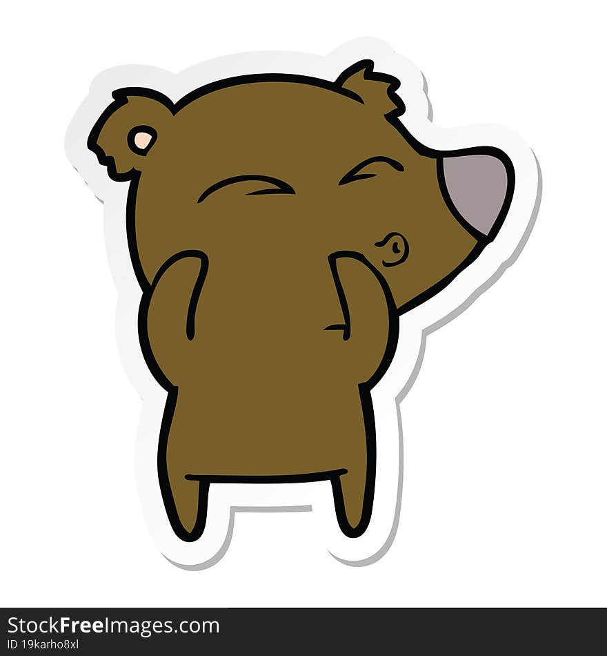 Sticker Of A Cartoon Whistling Bear