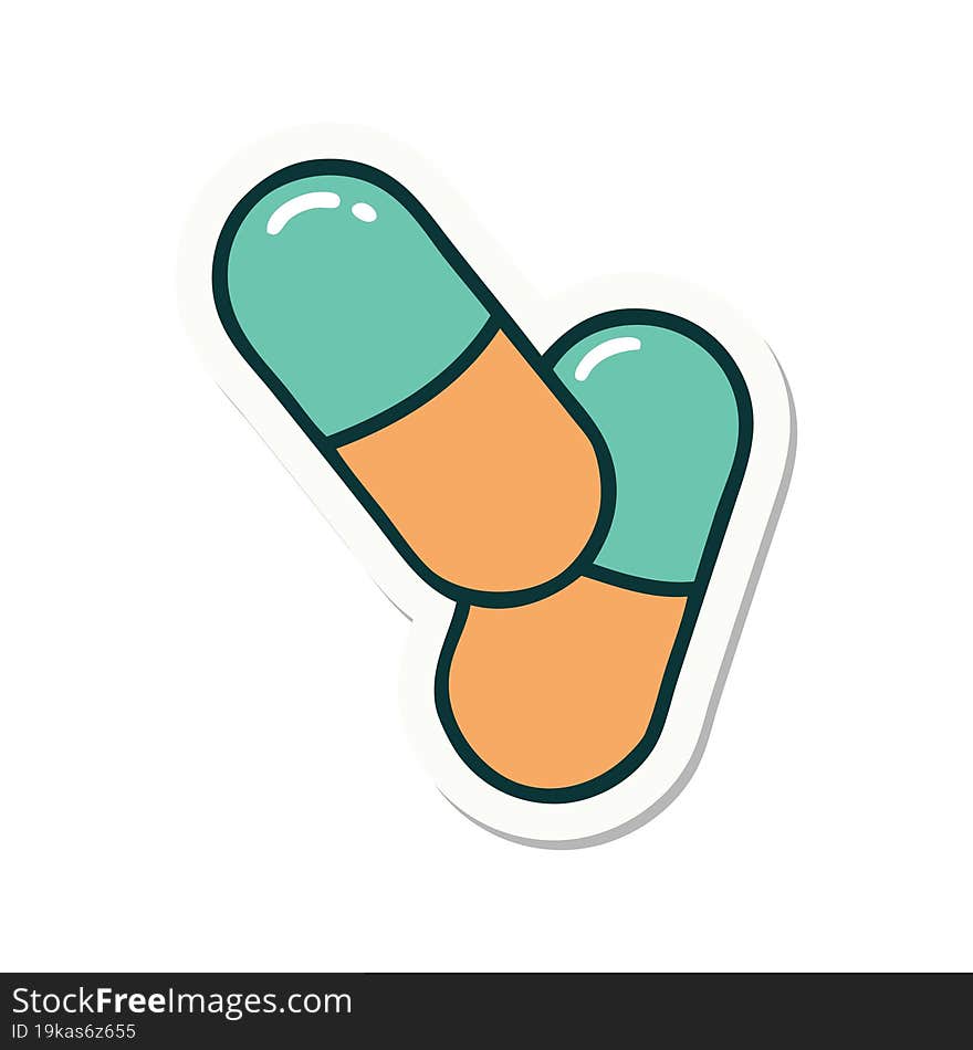 tattoo style sticker of a pills