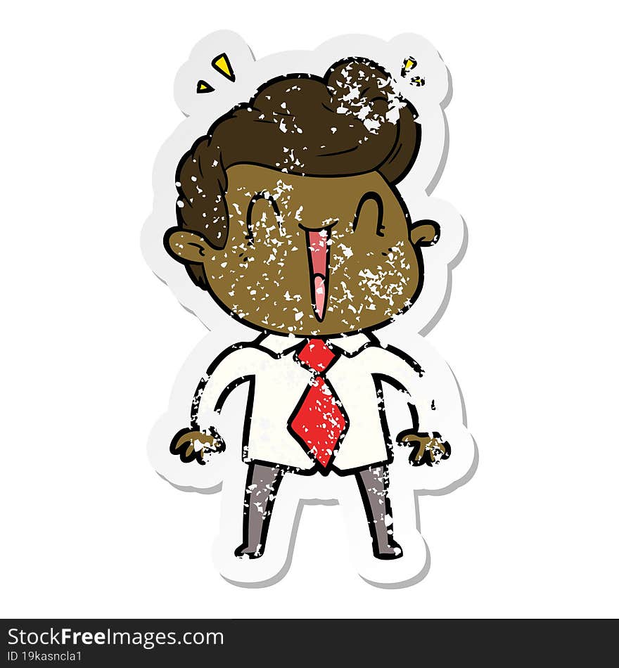 distressed sticker of a cartoon excited man