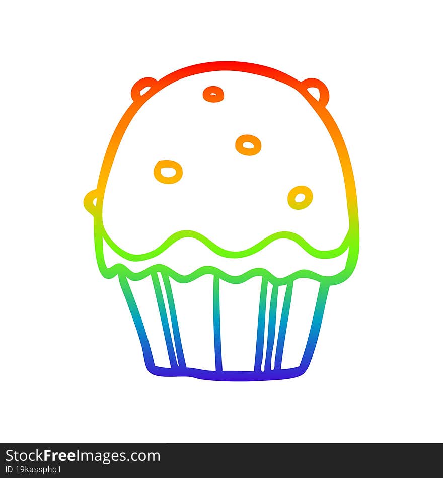 rainbow gradient line drawing of a Cartoon cupcake