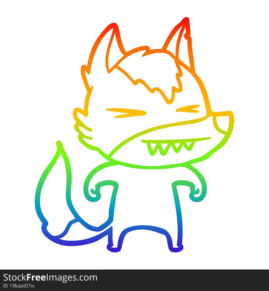 rainbow gradient line drawing of a angry wolf cartoon