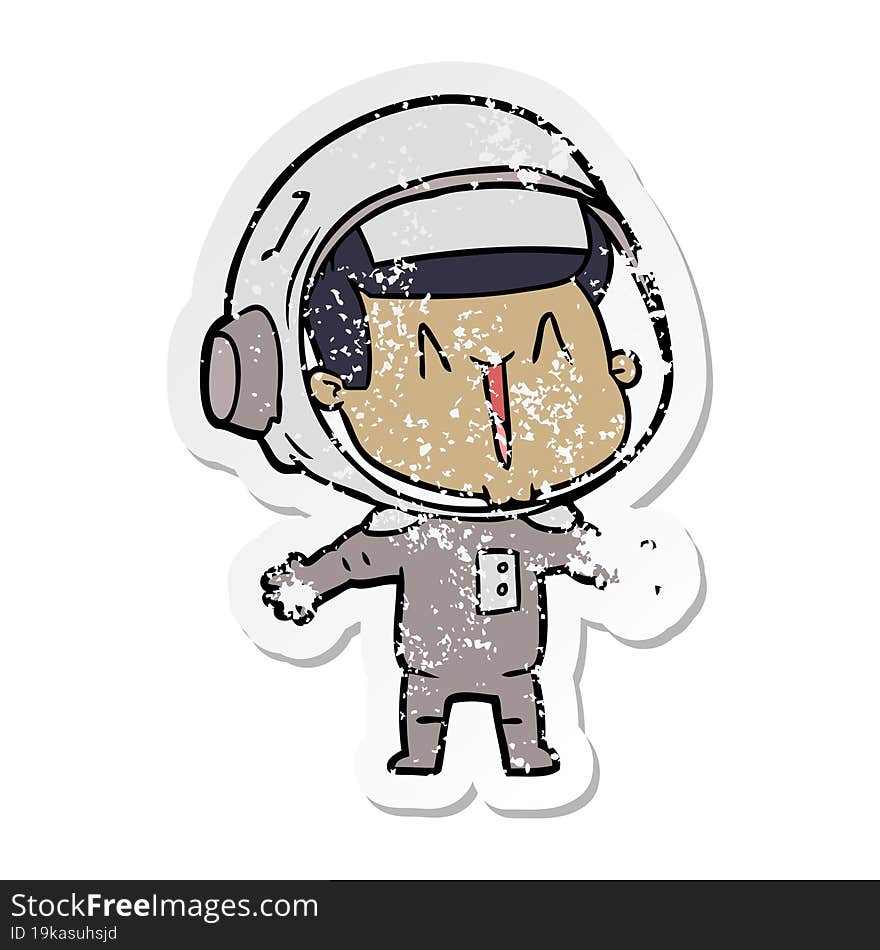 Distressed Sticker Of A Happy Cartoon Astronaut