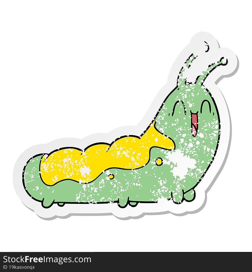 distressed sticker of a funny cartoon caterpillar