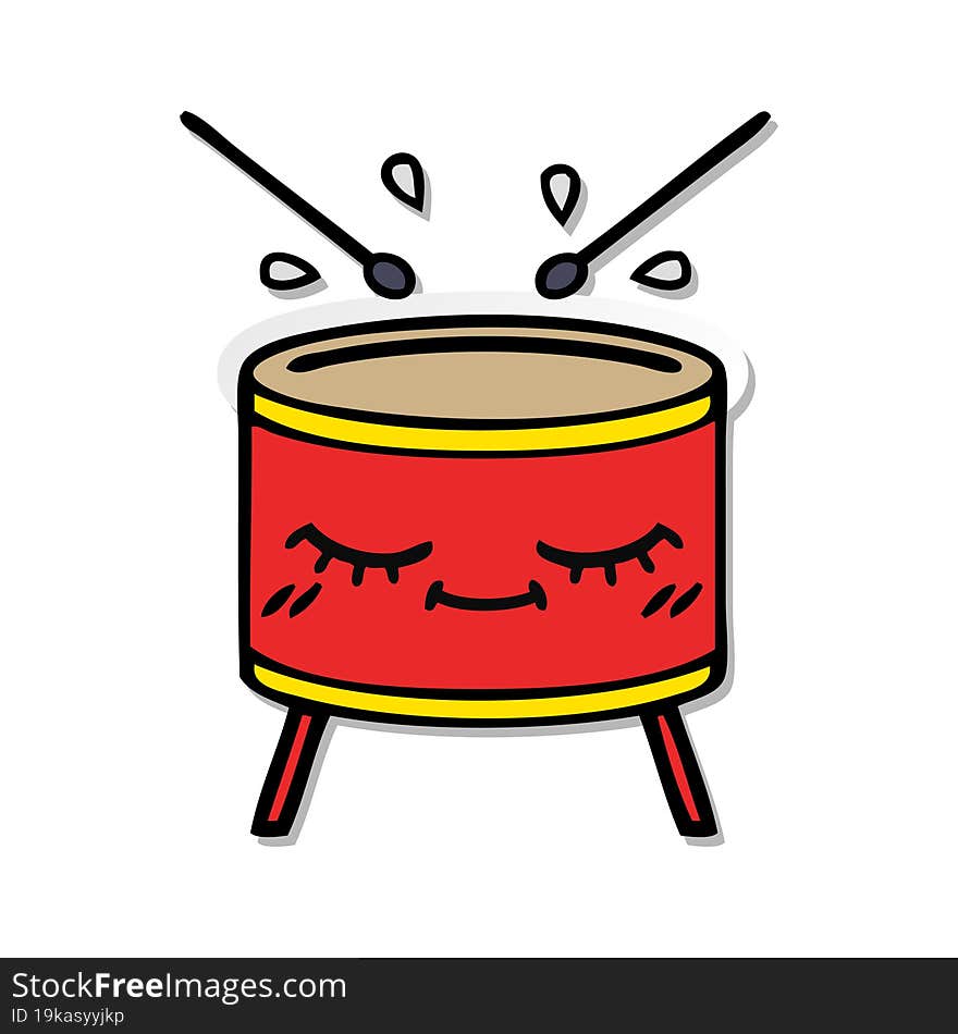 distressed sticker of a cute cartoon drum