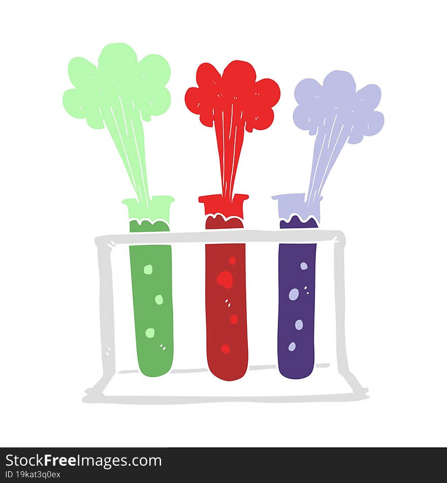 flat color illustration of rack of test tubes exploding. flat color illustration of rack of test tubes exploding