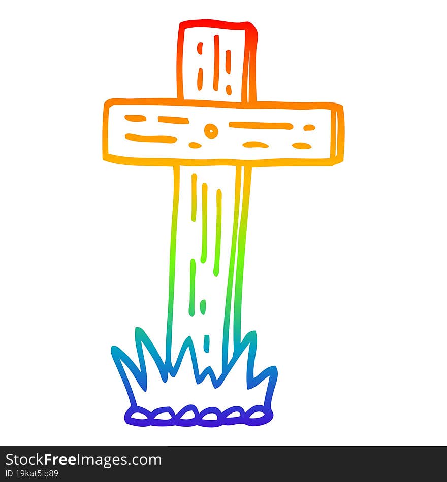 Rainbow Gradient Line Drawing Cartoon Wooden Cross