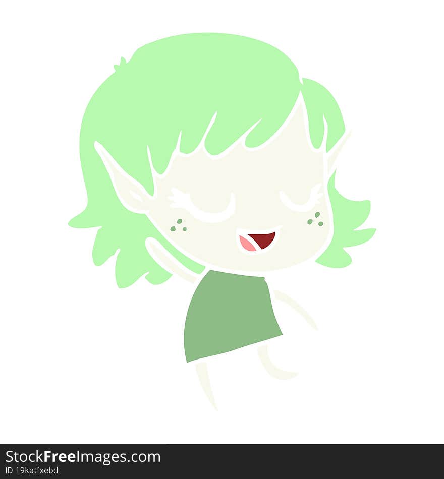 happy flat color style cartoon elf girl