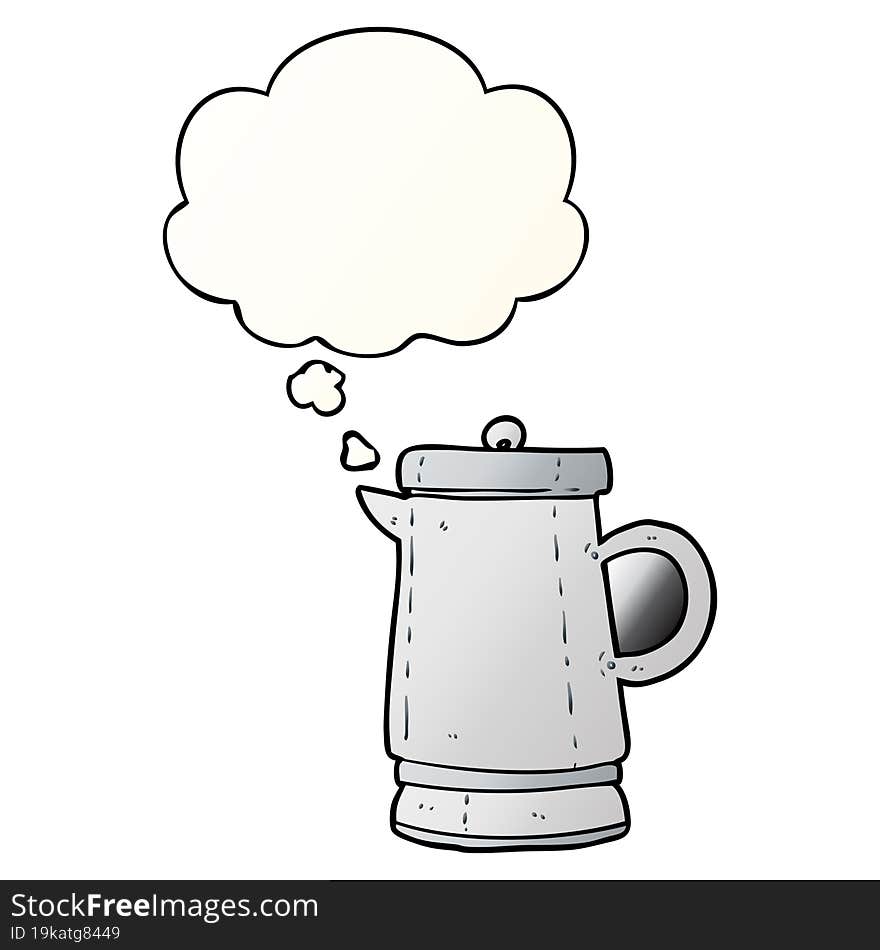 cartoon old kettle with thought bubble in smooth gradient style